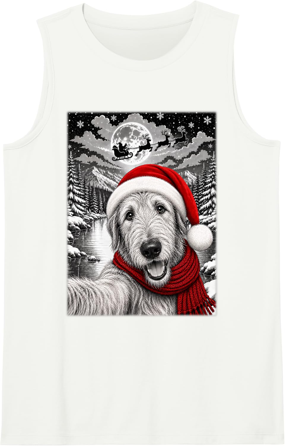 Irish Wolfhound Dog Christmas Selfie Moon Night Starry Xmas Tank Top - White