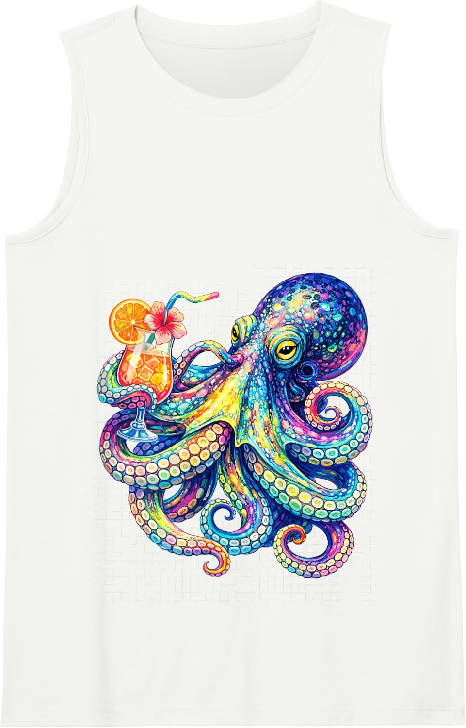 Psychedelic Octopus Cocktail Tropical Beach Art Octopus Tank Top - White
