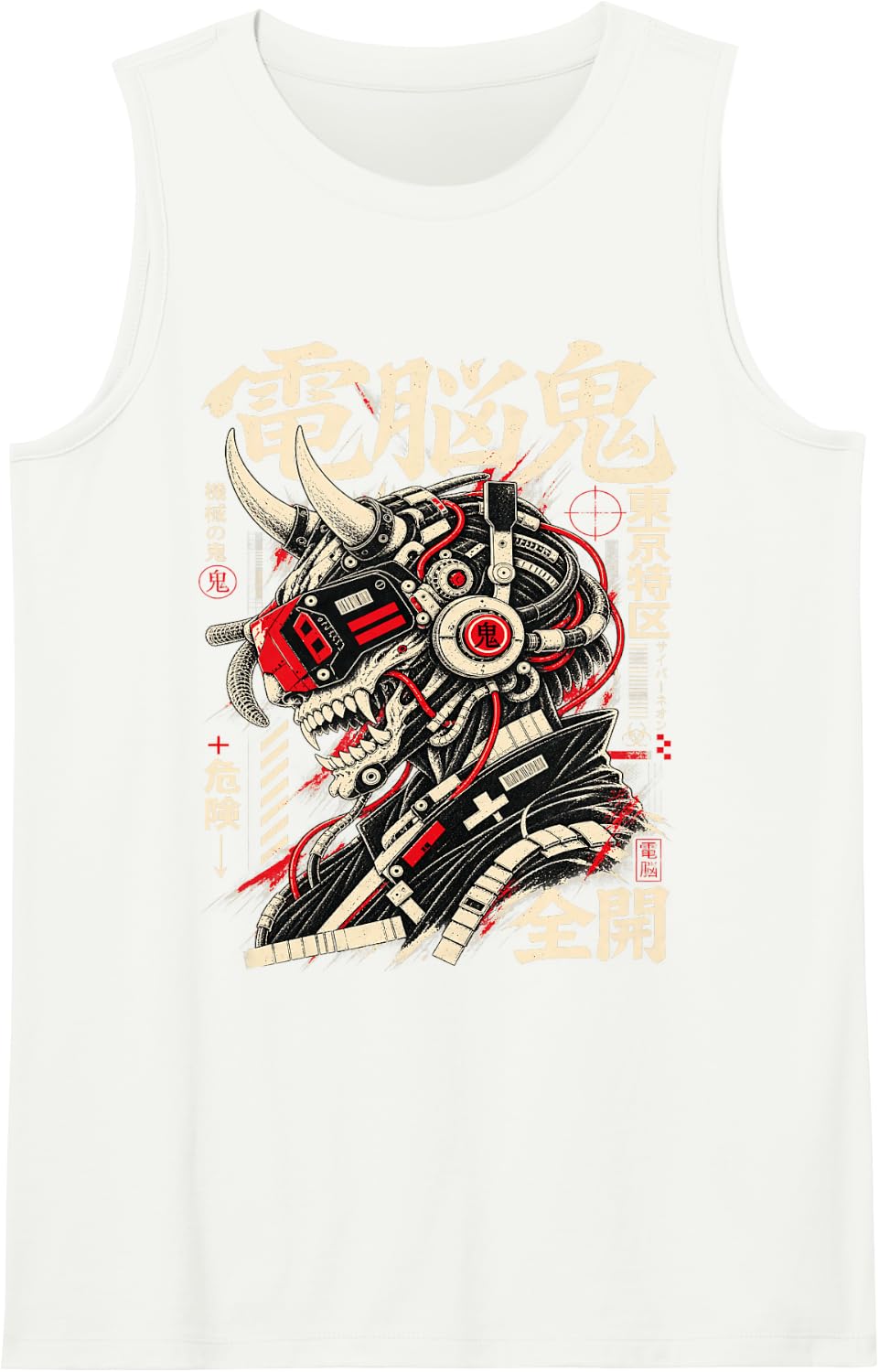 Cyber Oni Demon Japanese Cyberpunk Y2K Techwear Manga Art Sleeveless Tank Top - White
