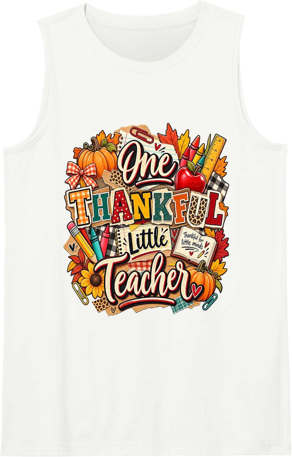 One Thankful Little Teacher Preschool Teaching Thanksgiving Sleeveless Tank Top - White