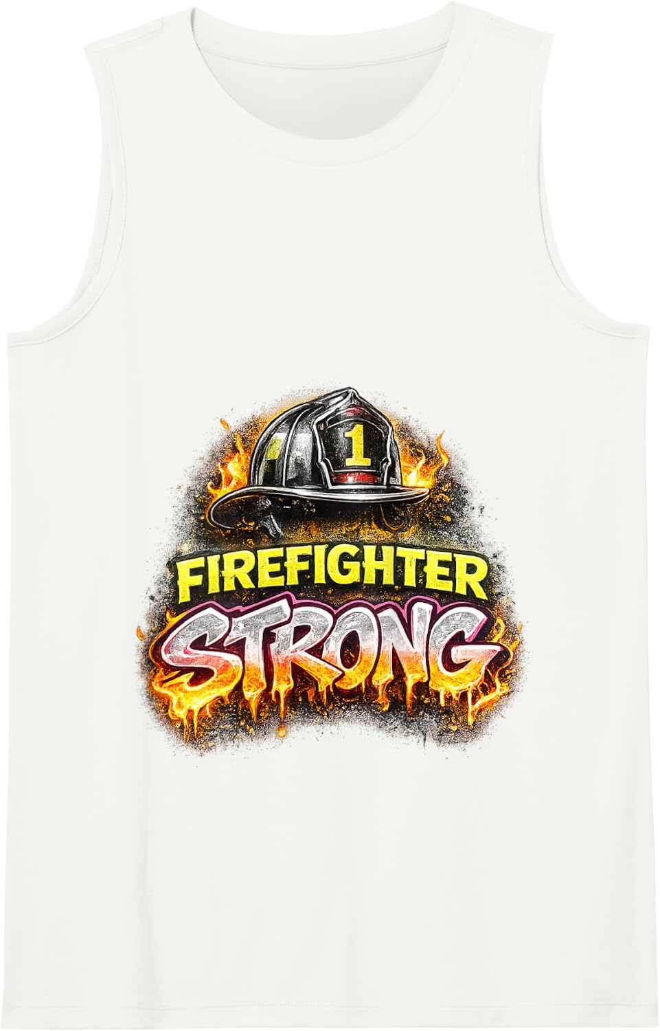 Firefighter Strong Helmet Flame Rescue Pride Tank Top - White