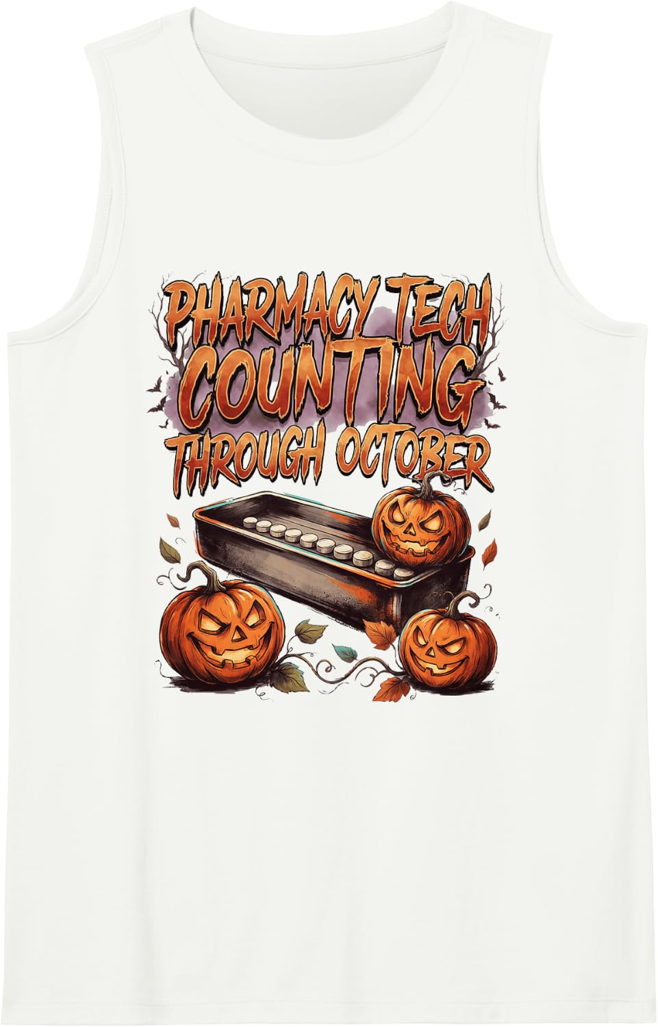 Pharmacy Tech Counting Through October Halloween Healthcare Sleeveless Tank Top - White