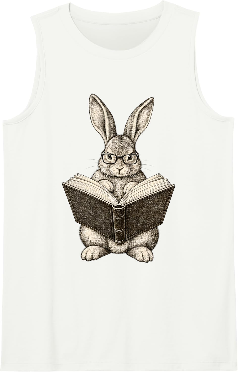 Reading Rabbit with Glasses Book Lover Library Funny Humor Sleeveless Tank Top - White