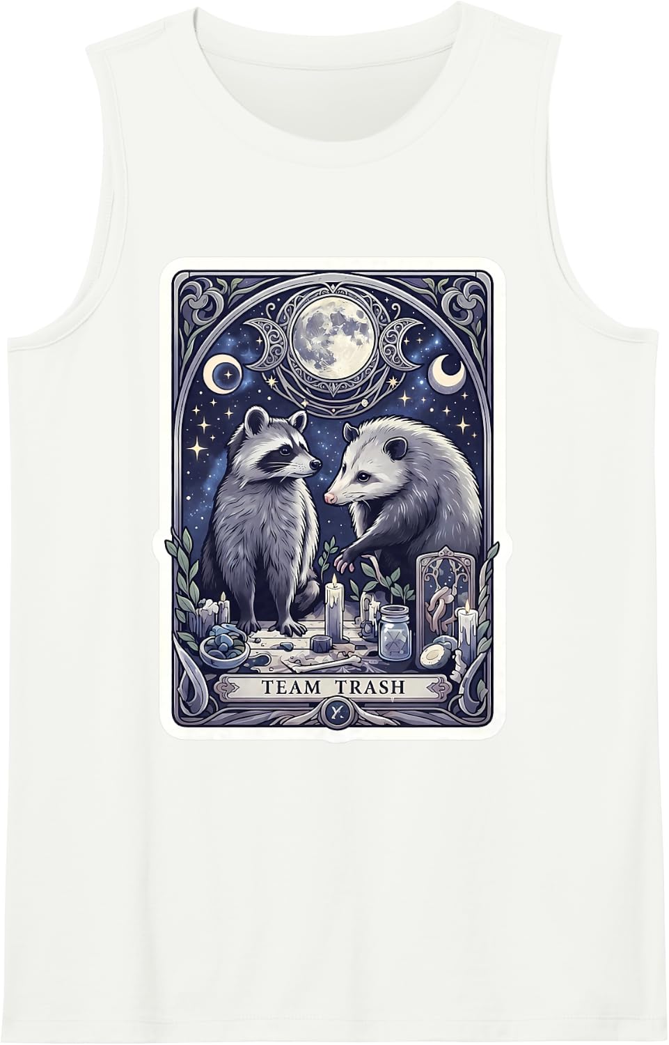 Team Trash Card Opossum Goth Possum Racoon Gothic Art Funny Sleeveless Tank Top - White