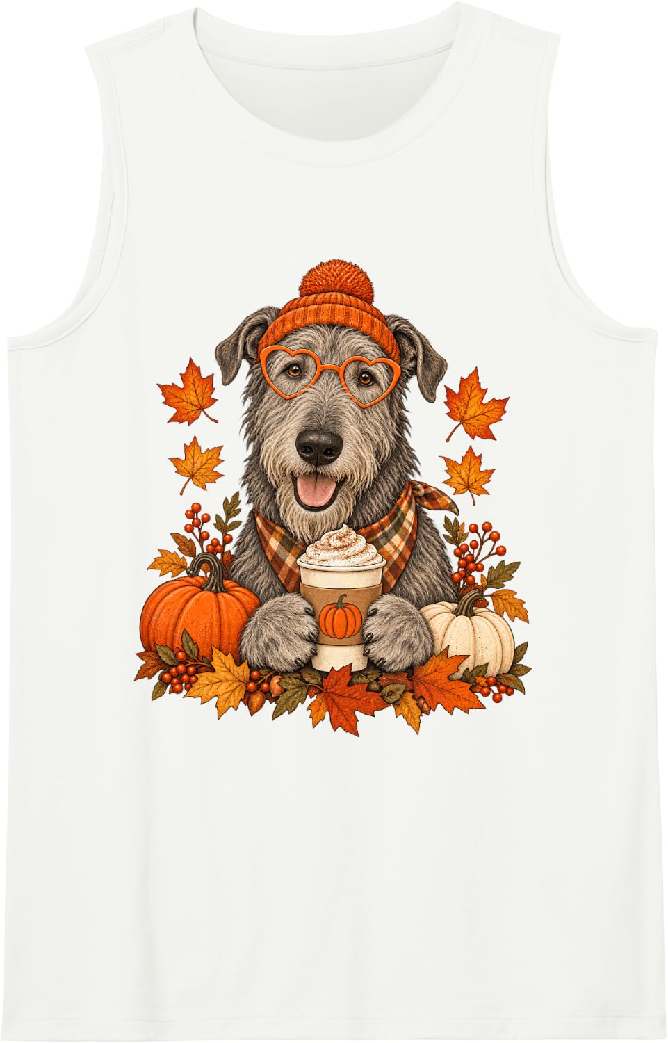 Irish Wolfhound Fall Autumn Season Pumpkin Spice Dog Sleeveless Tank Top - White