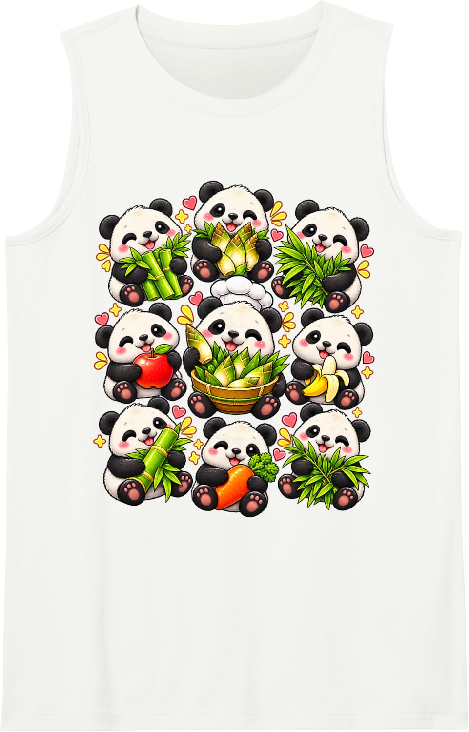 Panda Banana Apple Sleeveless Tank Top - White