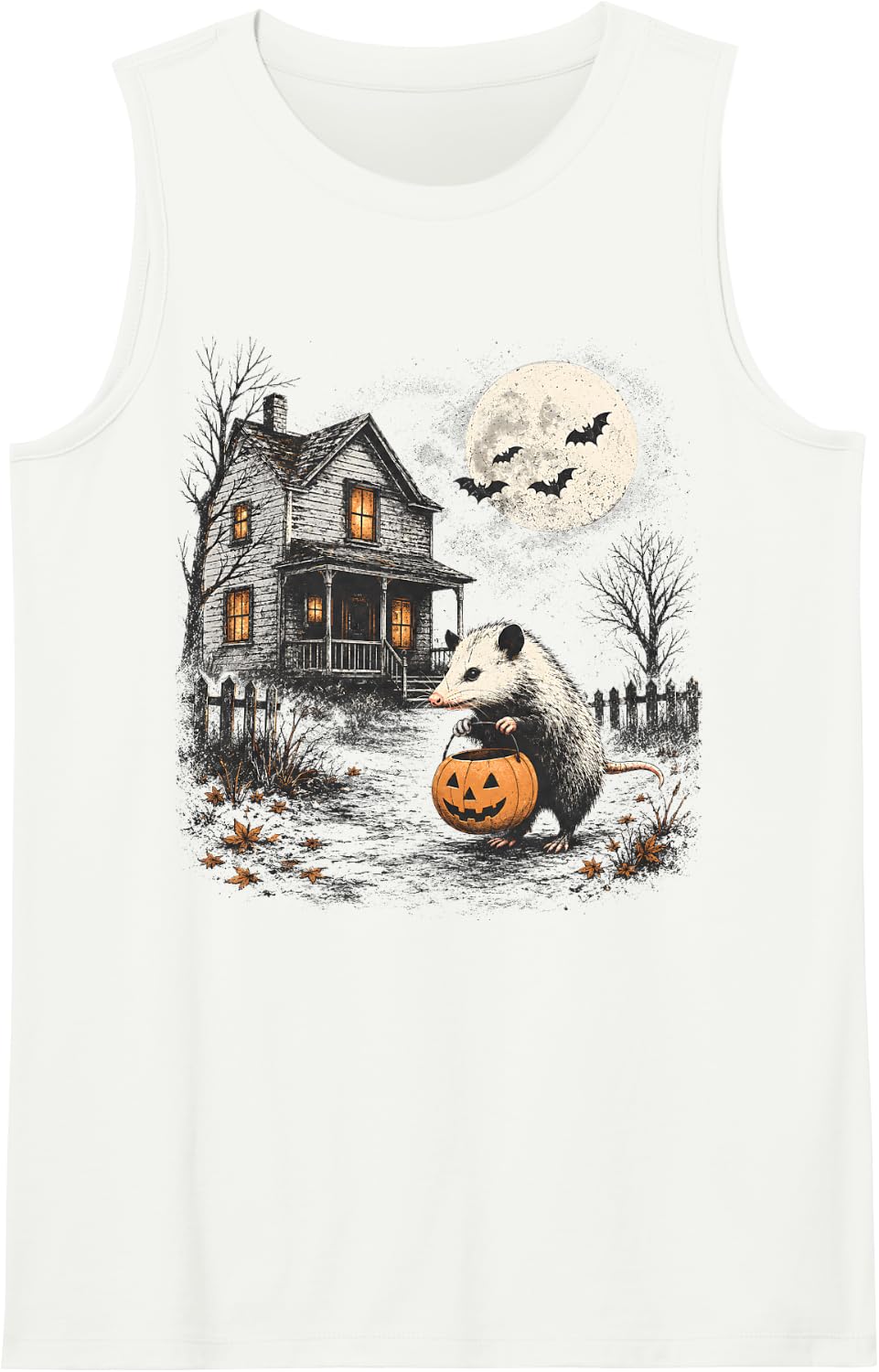 Vintage Opossum Halloween Funny Possum Pumpkin Spooky Moon Sleeveless Tank Top - White