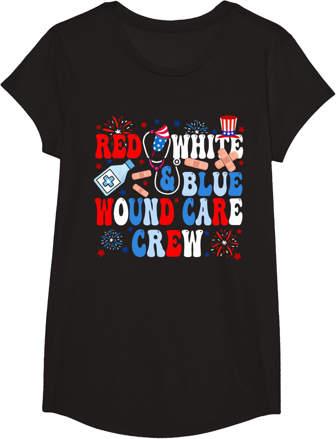 Wound Care Nurse 4th of July Nursing RN Staff Medical Team T-Shirt - Girls Black