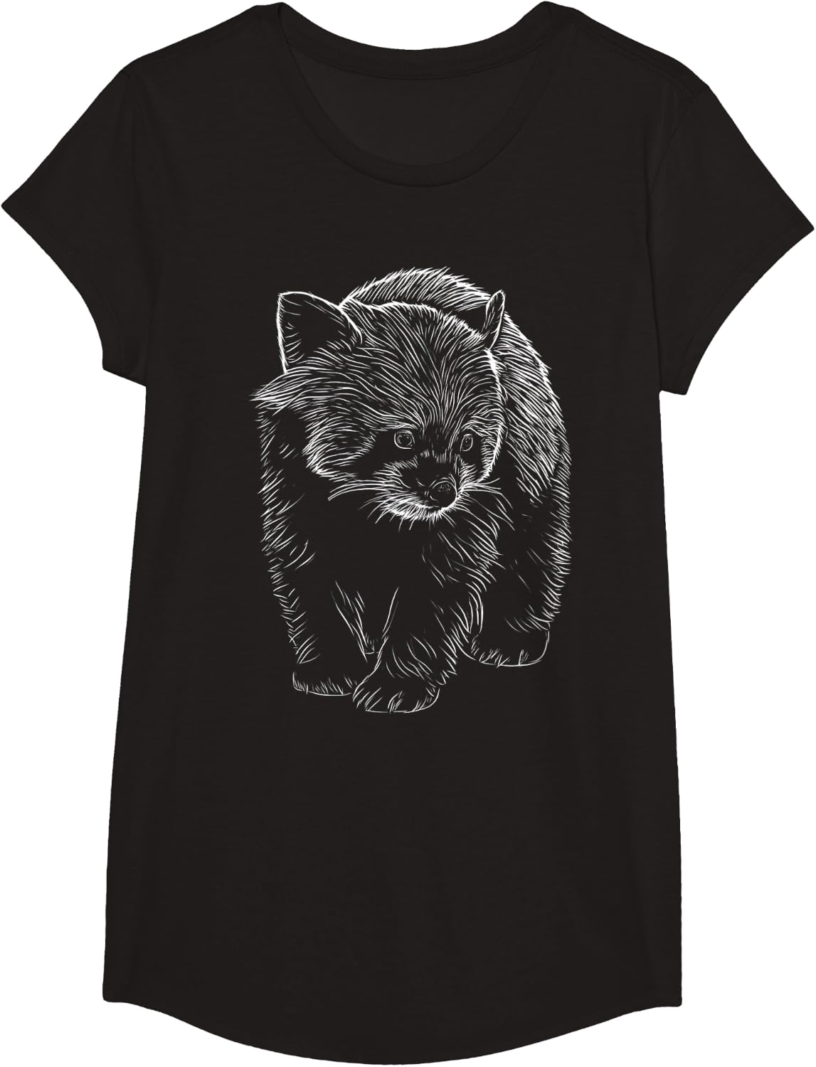 Red Panda Animal Art Print T-Shirt - Girls Black