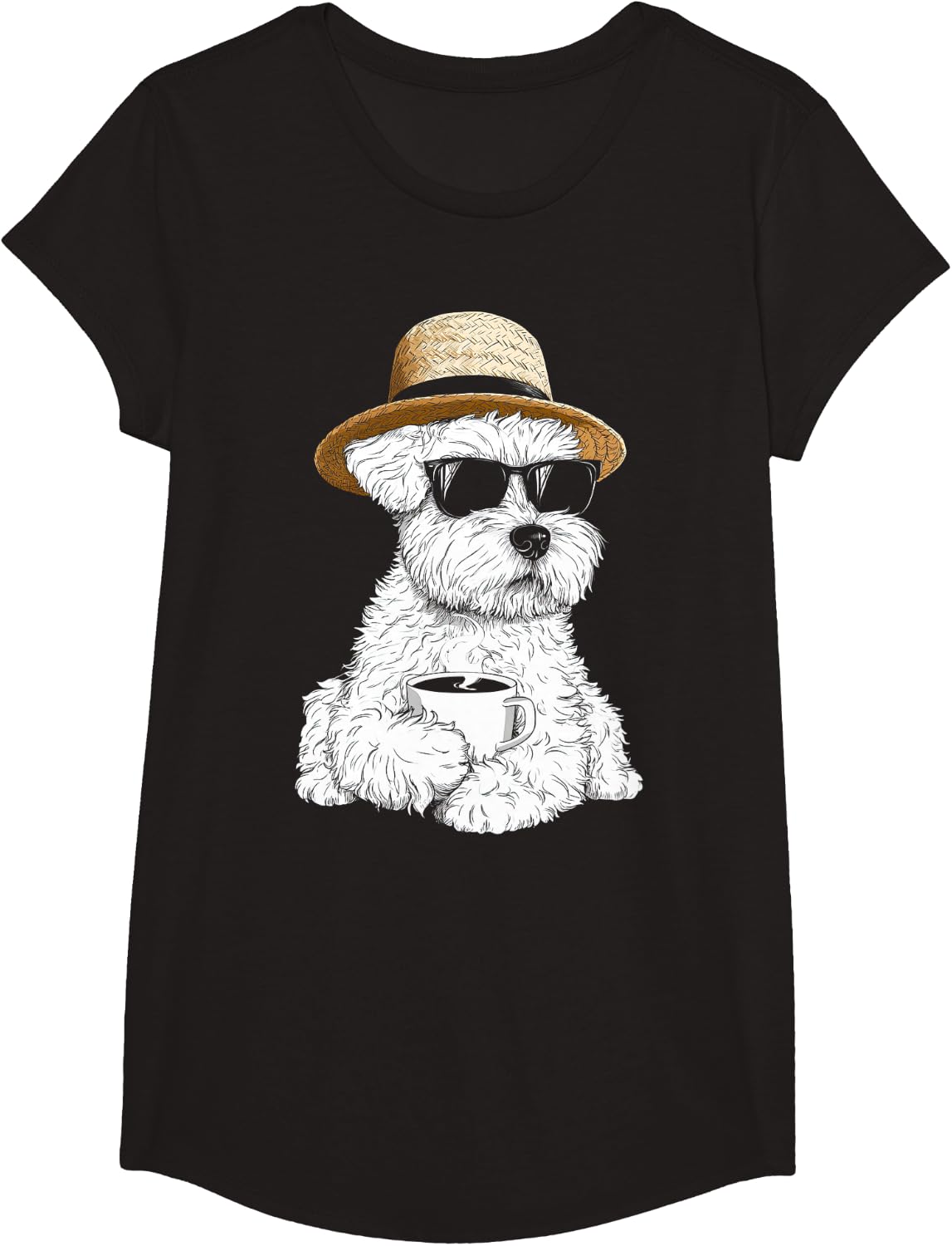 Coffee Art Soft Coated Wheaten Terrier Dog Lover Graphic T-Shirt - Girls Black