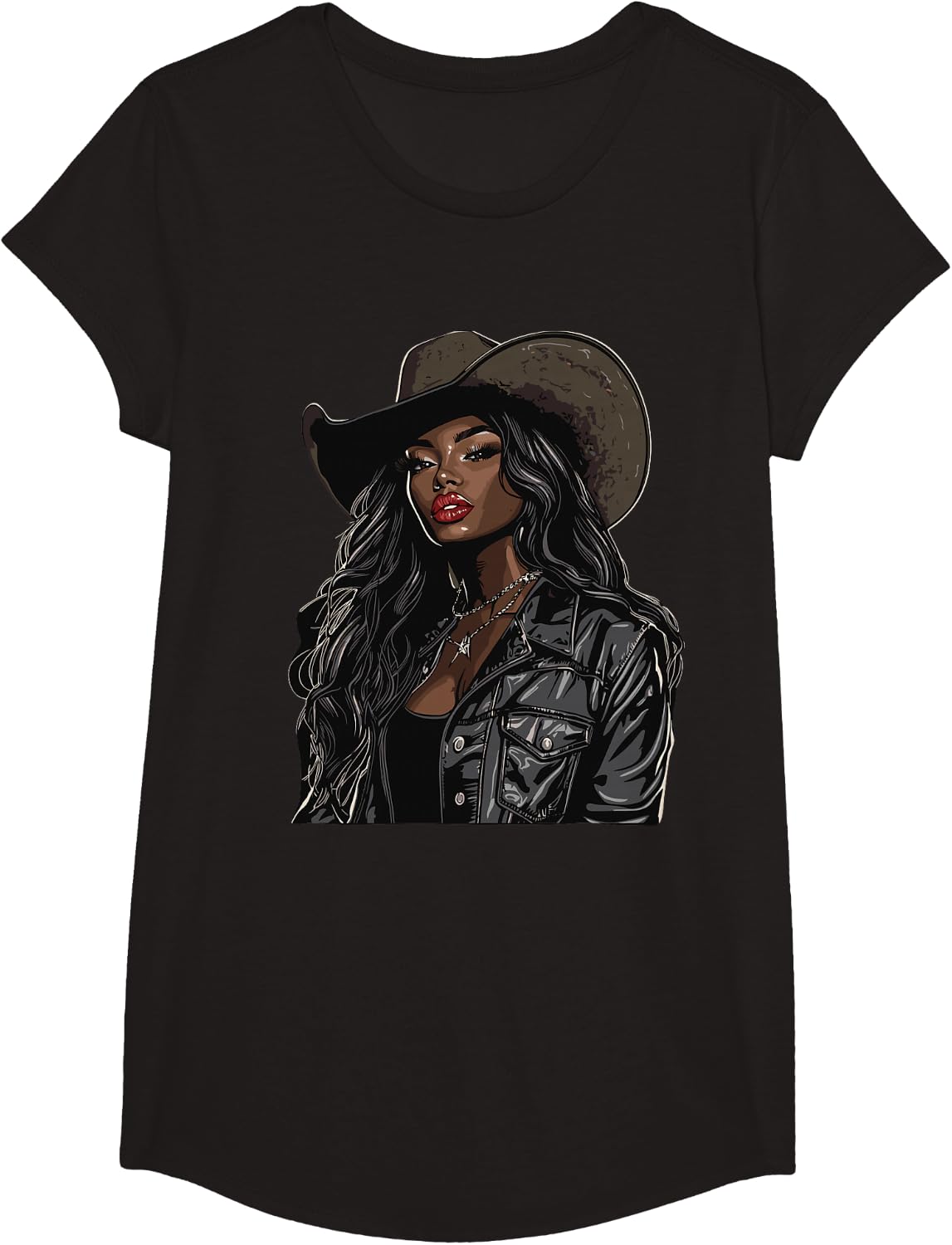 Black African American Cowgirl Western Country Texas Rodeo T-Shirt - Girls Black