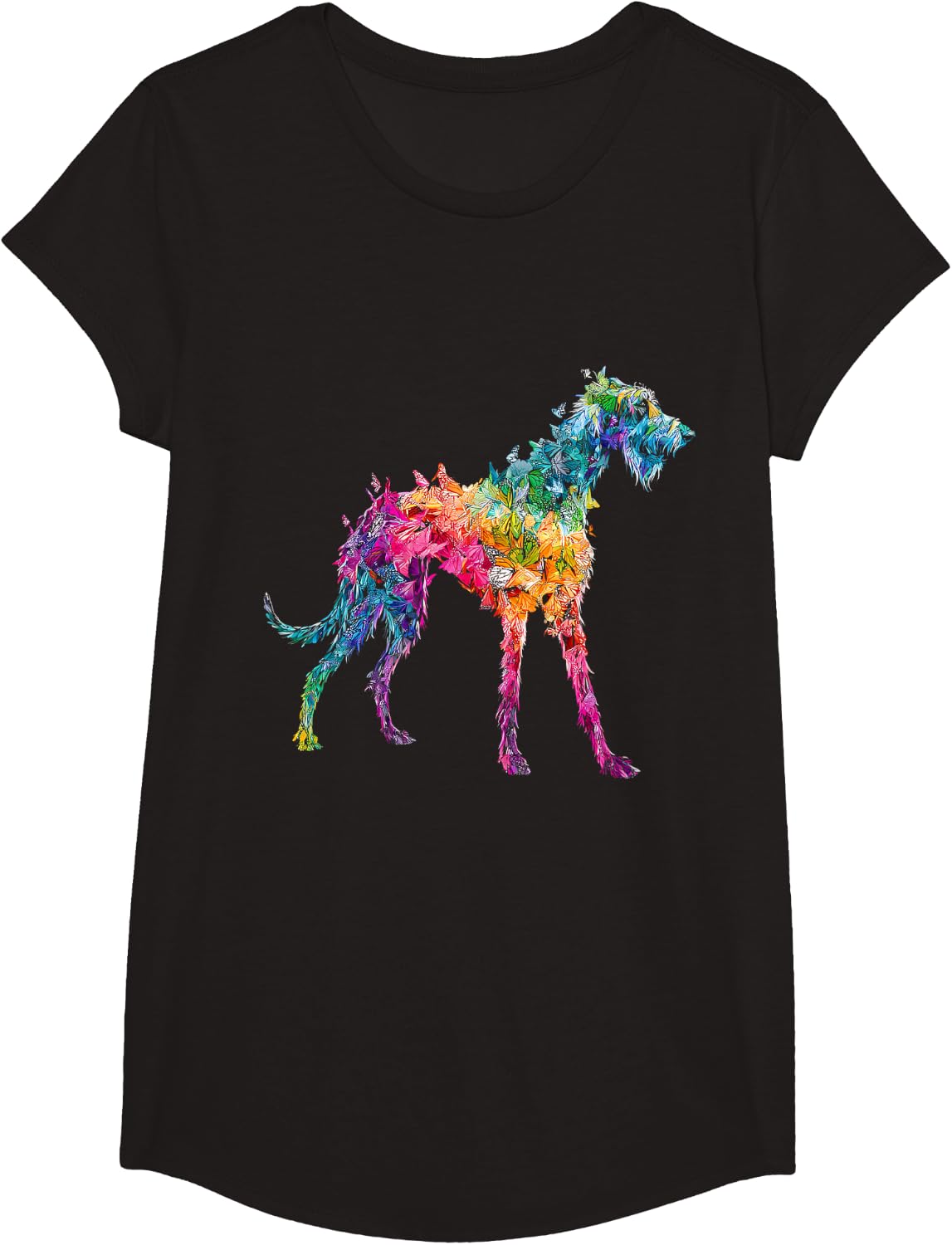 Cute Irish Wolfhound Dog Print T-Shirt - Girls Black