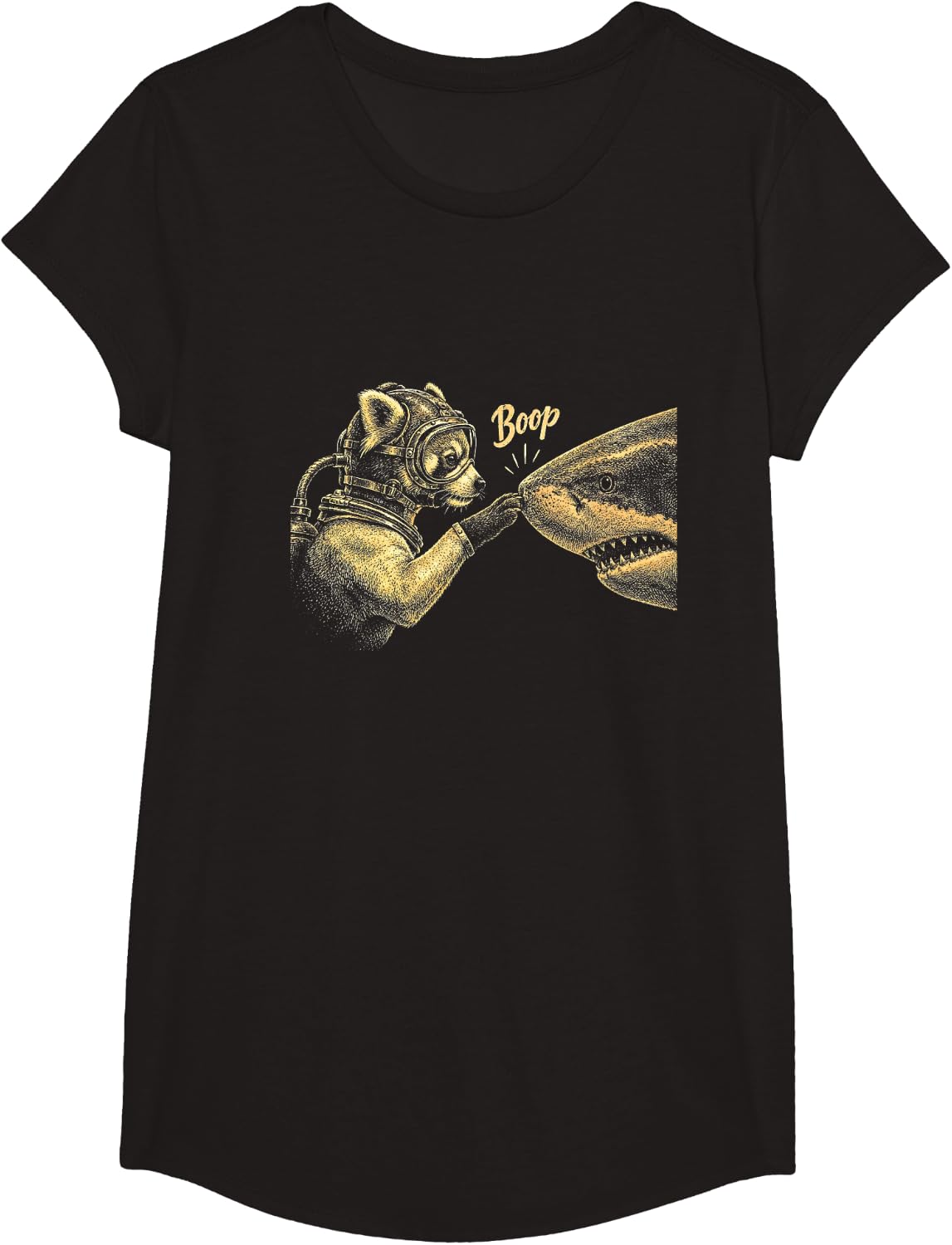 Red Panda with Shark Boop Funny T-Shirt - Girls Black