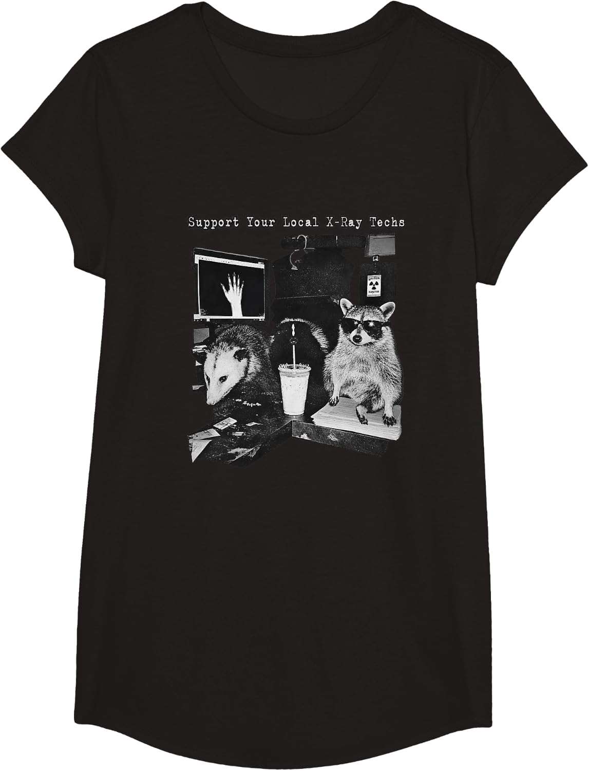 Xray Technologist Raccoon Radiology Possum Skunk Funny T-Shirt - Girls Black