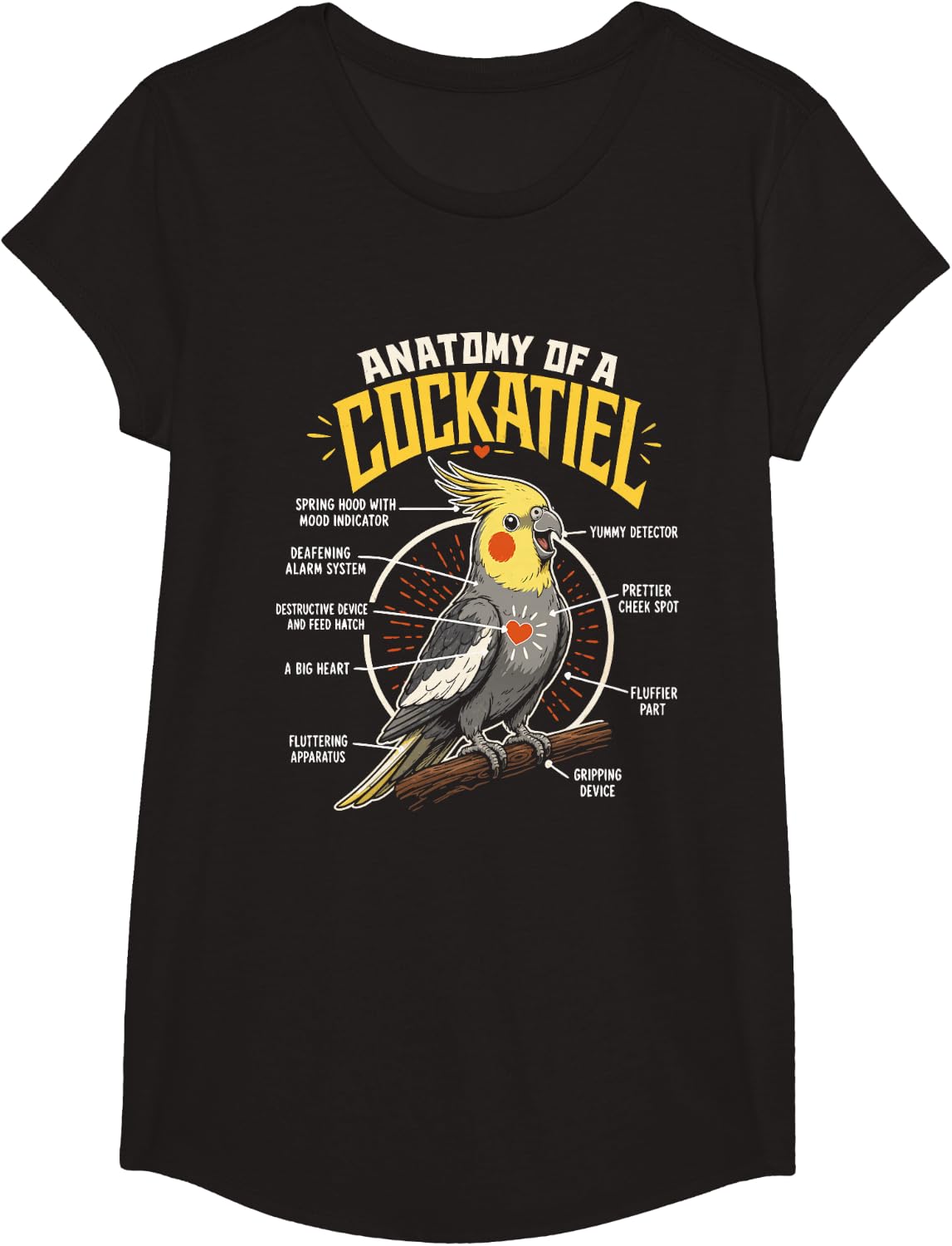 Bird Gift Anatomy of Cockatiel T-Shirt - Girls Black