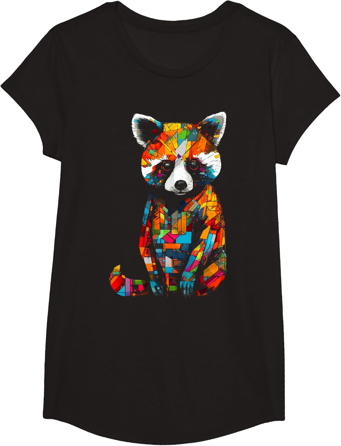 Red Panda Artwork Colourful - Animal T-Shirt - Girls Black
