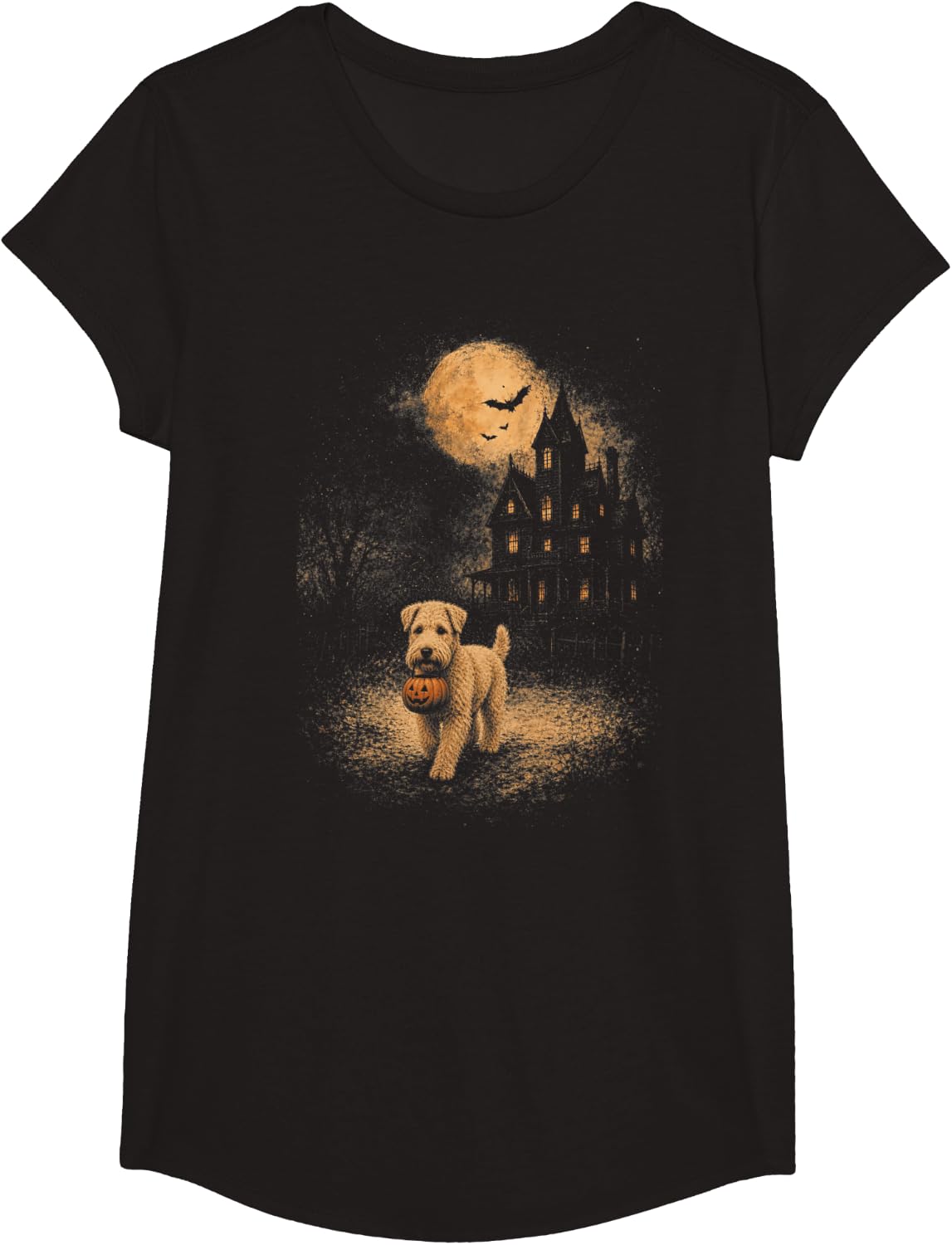 Vintage Soft Coated Wheaten Terrier Halloween Funny Dog T-Shirt - Girls Black