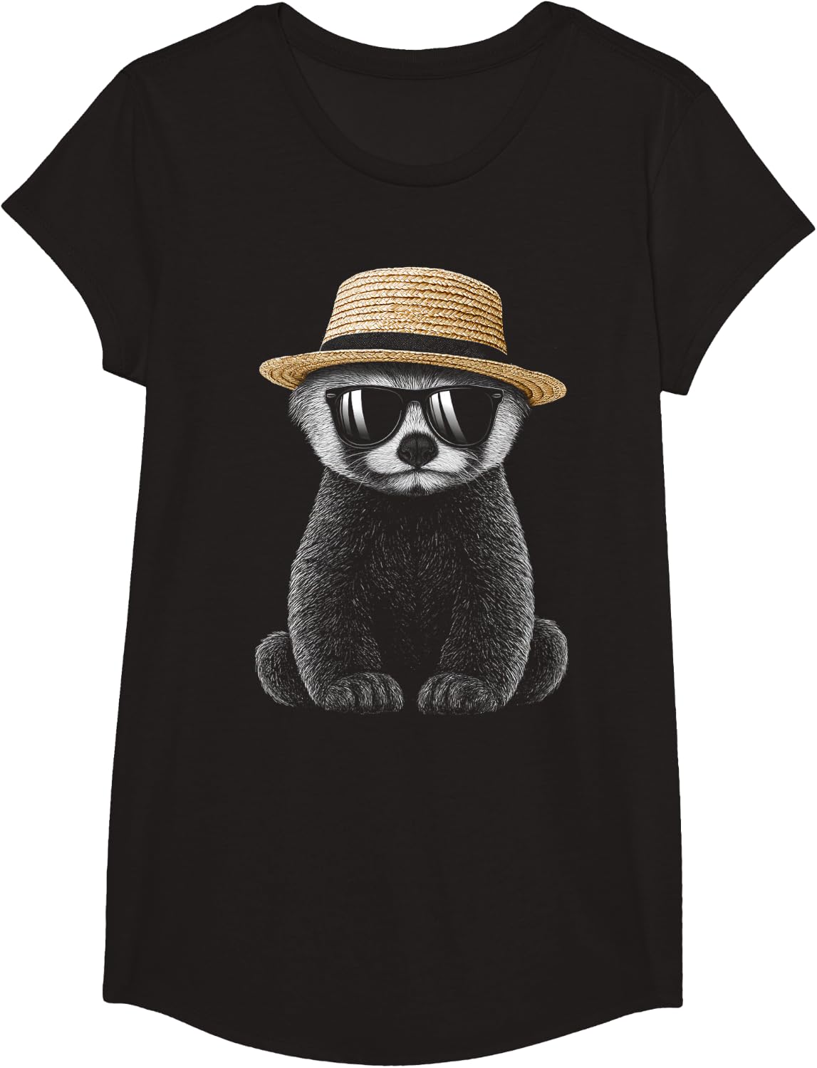 Sunglasses Red Panda Hat Art Print T-Shirt - Girls Black