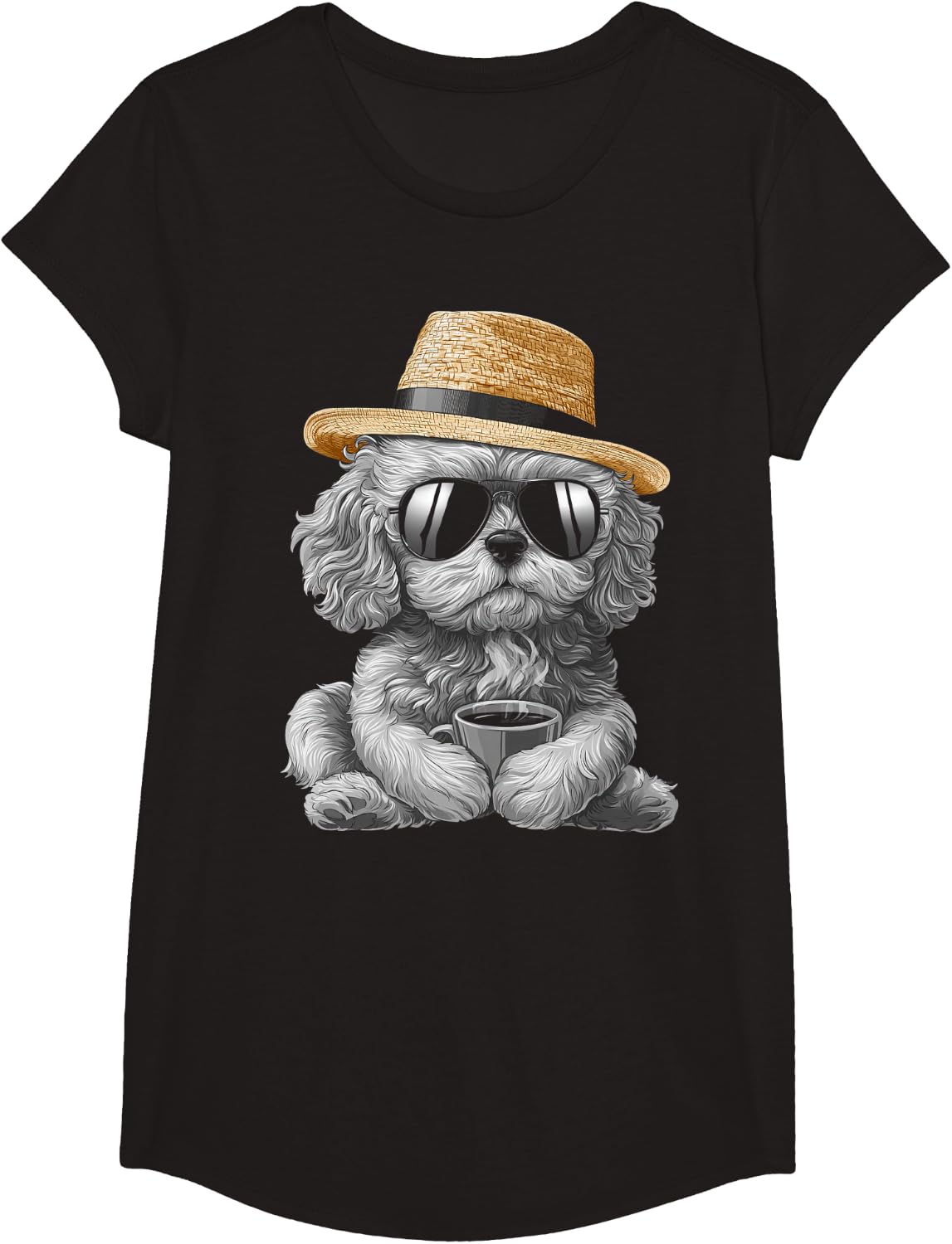 Cockapoo Dog Owner Coffee Graphic Sunglasses T-Shirt - Girls Black