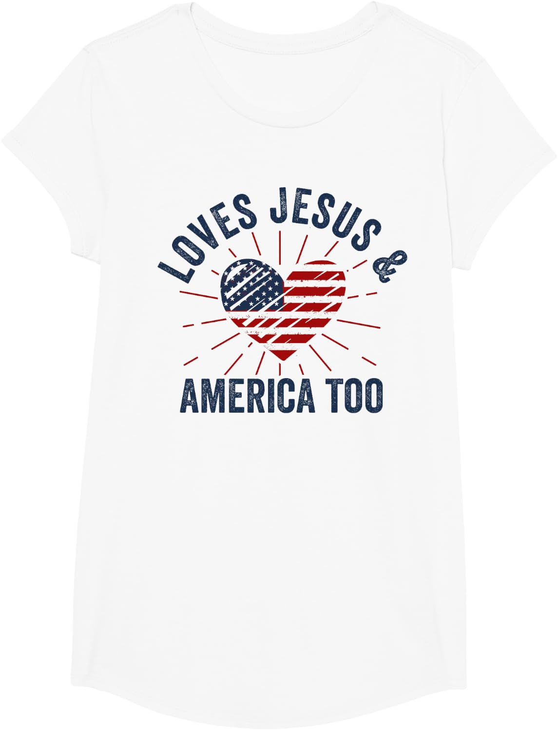 Loves Jesus and America Too God Christian 4th of July T-Shirt - Girls White