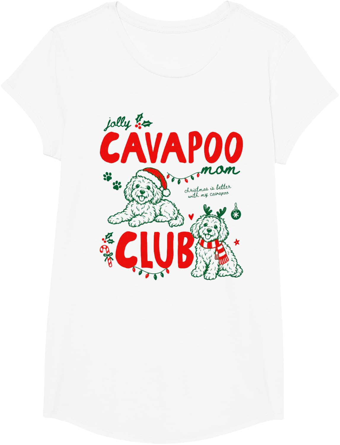 Jolly Cavapoo Mom Club Christmas Dog Lover Pet Owner Xmas T-Shirt - Girls White