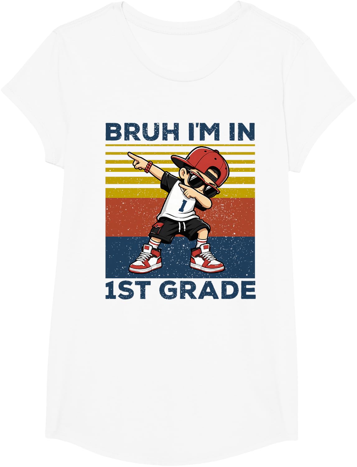 Bruh I'm in First Grade Dabbing Boys 1st Grade Student Kids Tee T-Shirt - Girls White