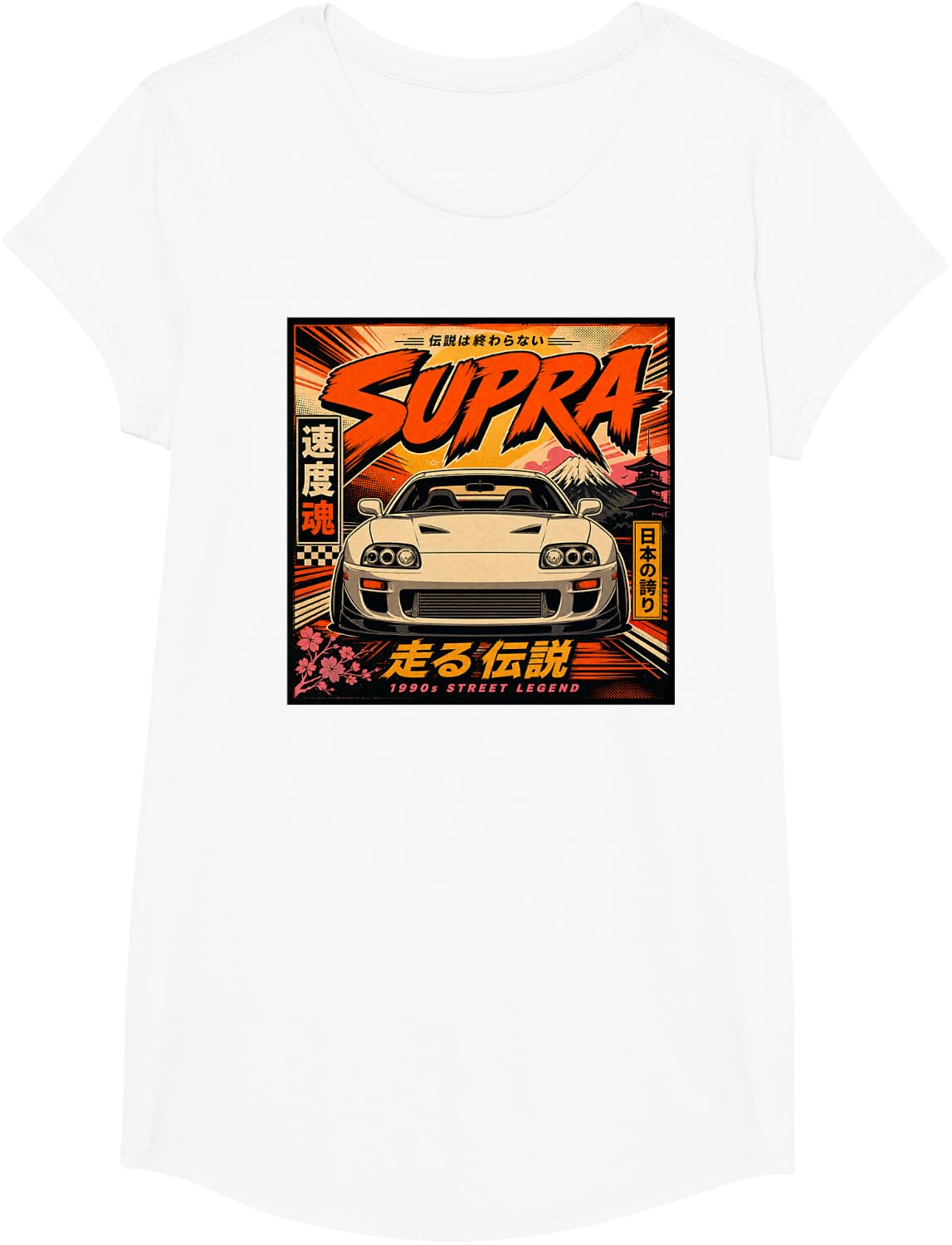 Japanese Cars Retro JDM Street Scene Tuner Car Art T-Shirt - Girls White
