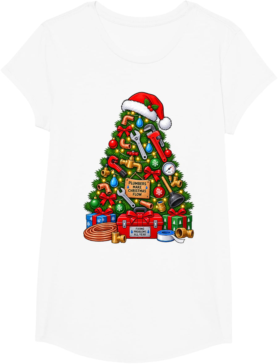Plumber Builders Christmas Xmas Workman Tools T-Shirt - Girls White