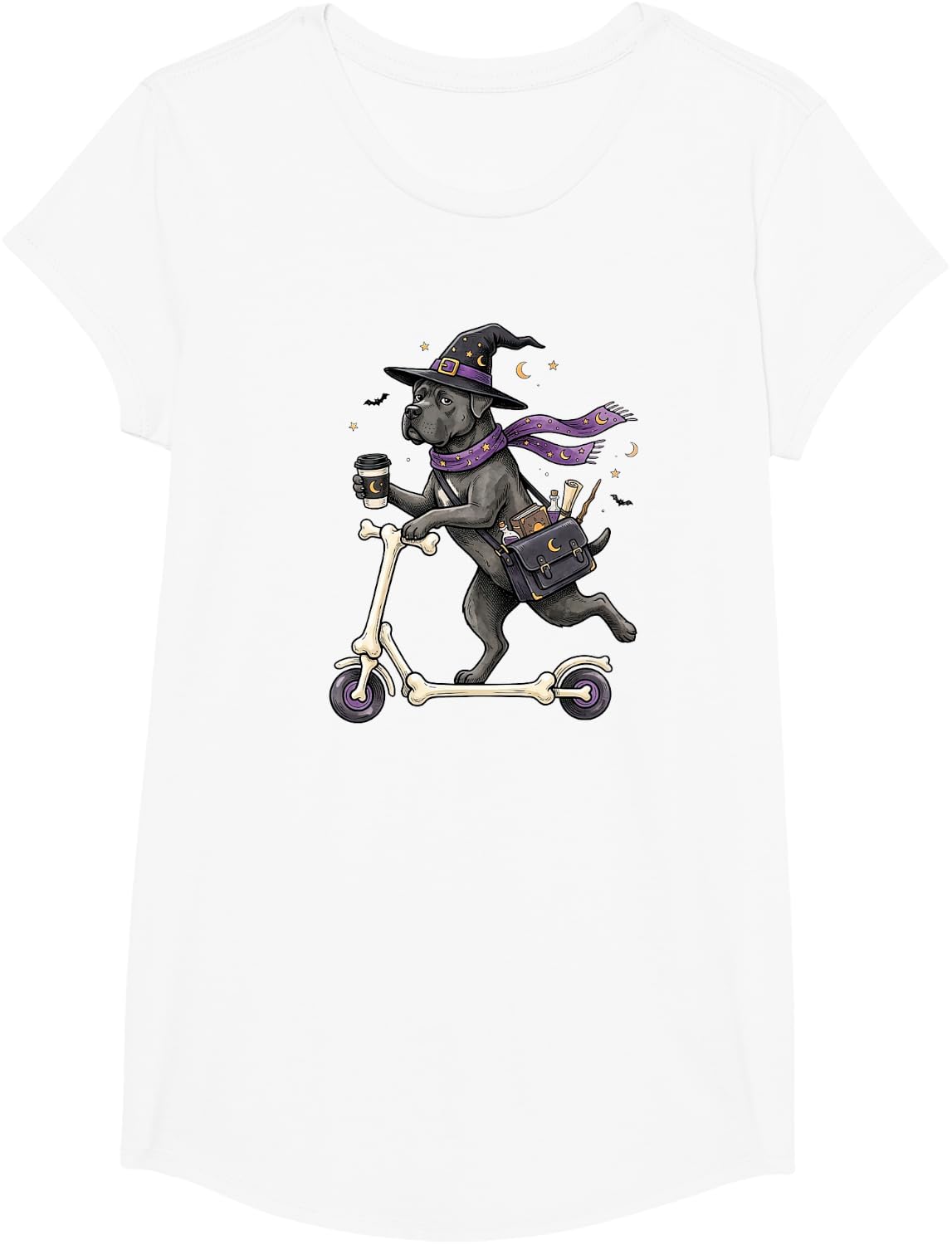 Cane Corso Scooter Witch Halloween Kids Mens Womens T-Shirt - Girls White