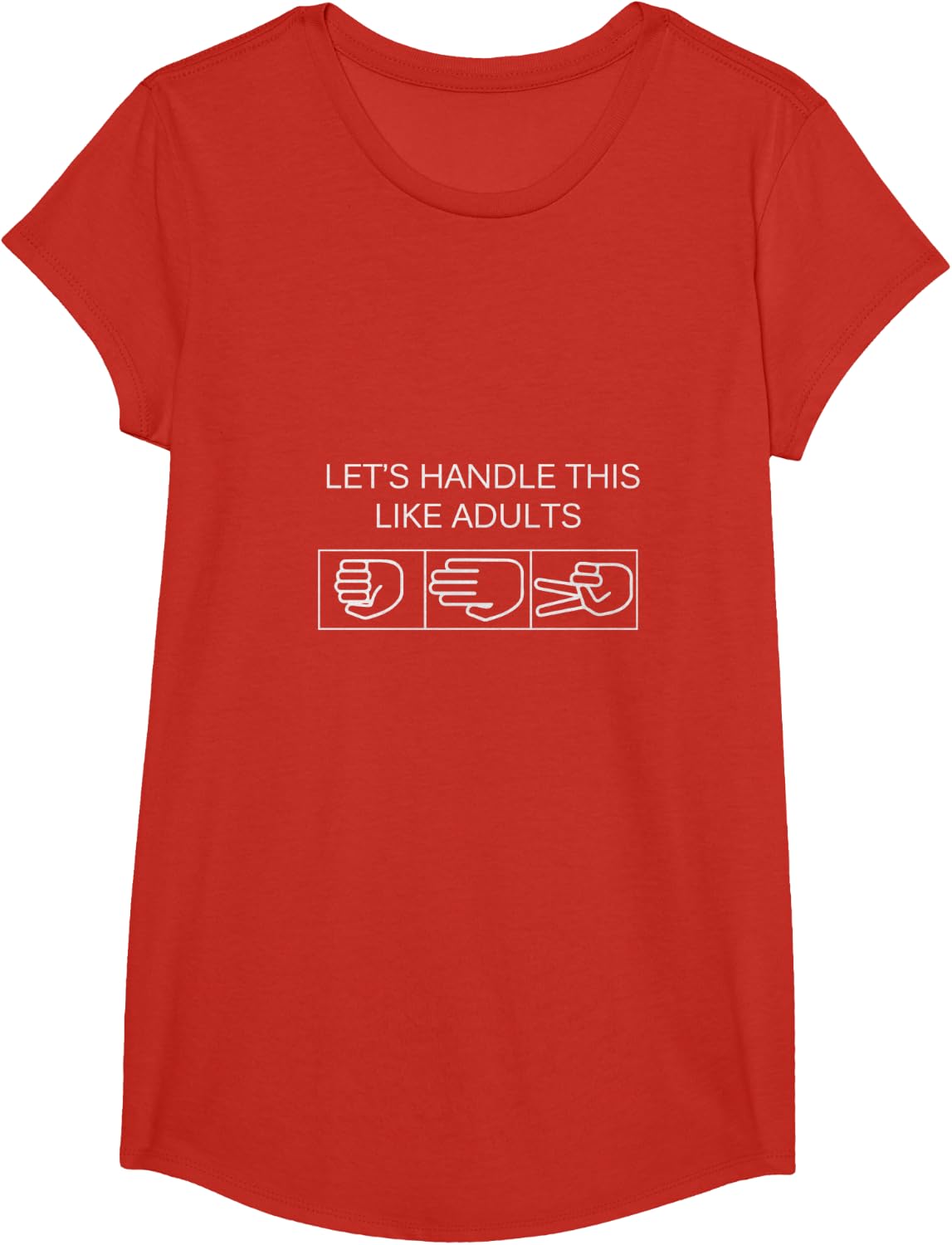 Lets Handle This Like Adults Rock Paper Scissors Retro Tee T-Shirt - Girls Red