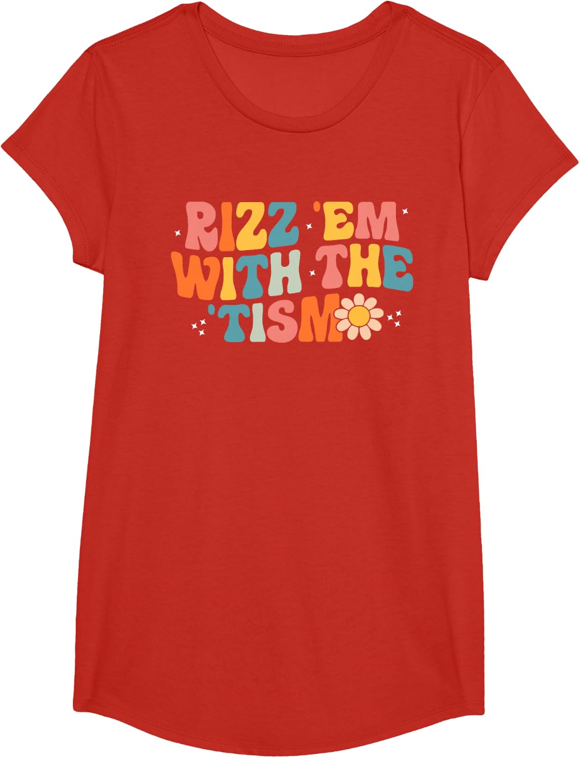 Rizz Em With The Tism Autism Awareness Neurodiversity T-Shirt - Girls Red
