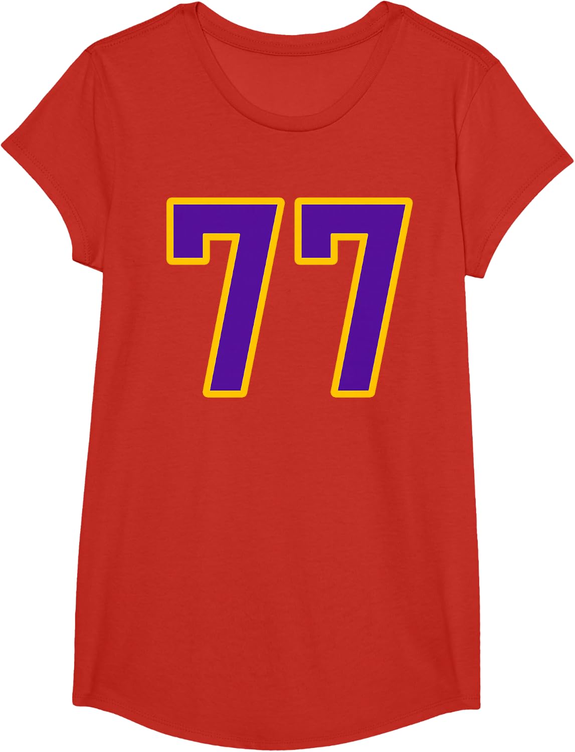 Purple and Gold Number 77 Jersey Player Uniform #77 Fan T-Shirt - Girls Red