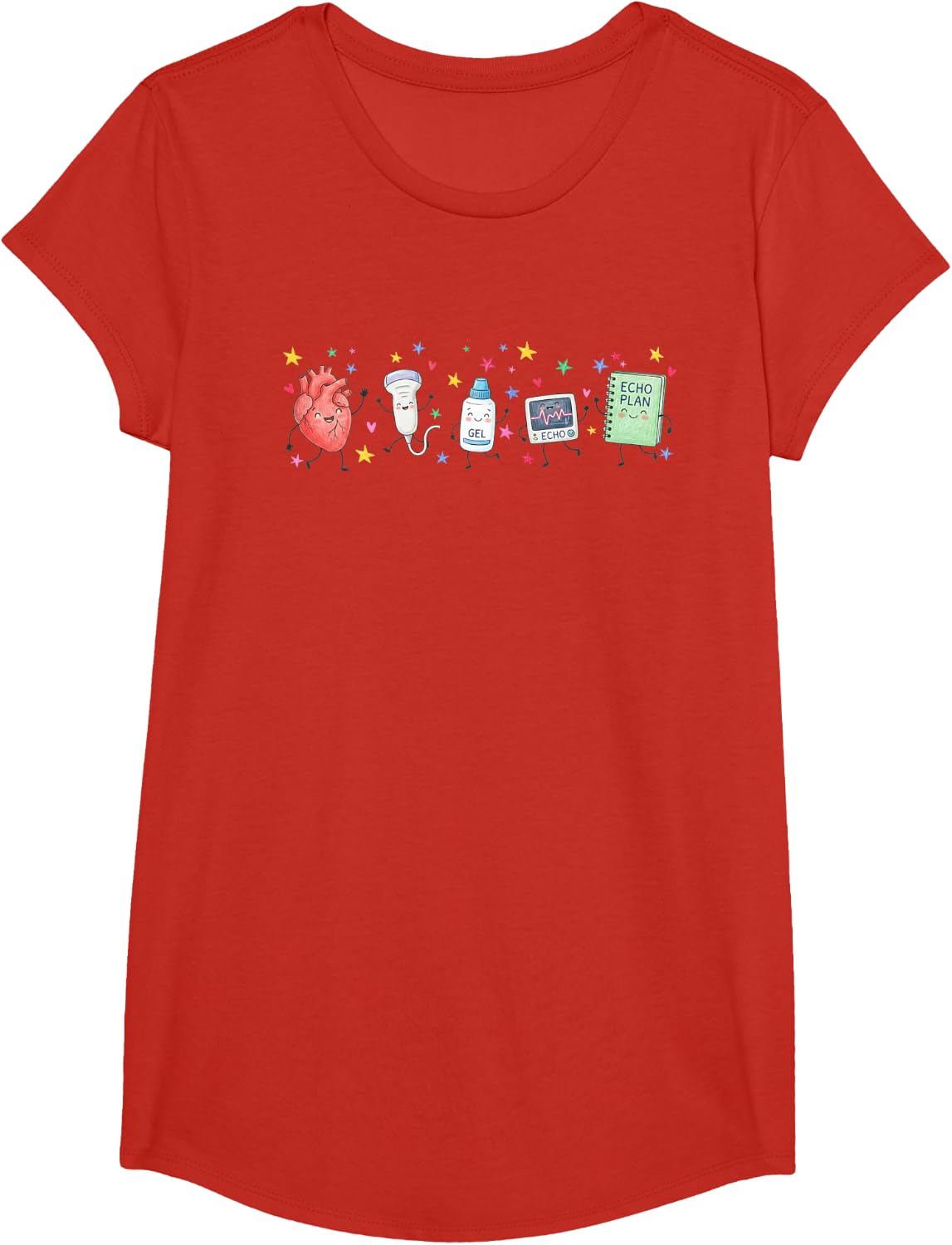 Doodle Cardiovascular Sonographer Heart Ultrasound Tech T-Shirt - Girls Red