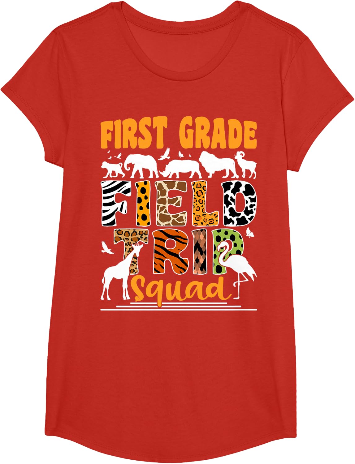 First Grade Field Trip Squad Safari Tee 1st Grade Zoo T-Shirt Kids - Girls Red