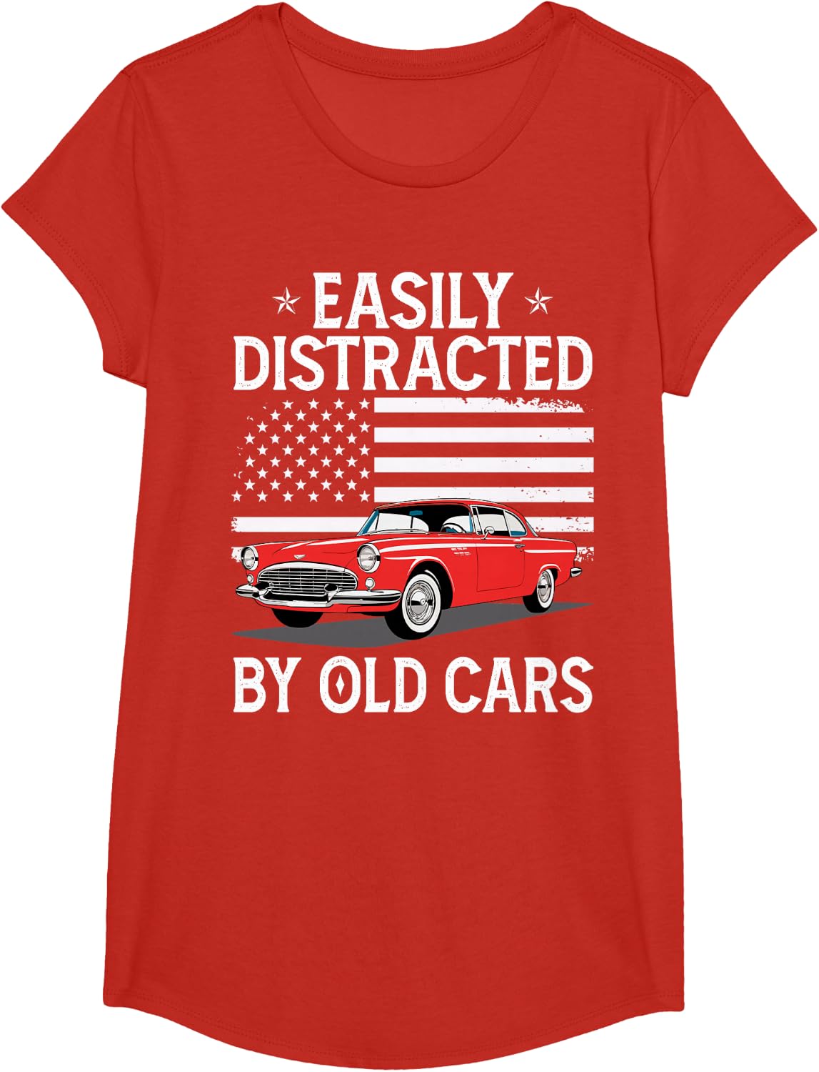 Easily Distracted By Old Cars Funny Car Guy T-Shirt - Girls Red