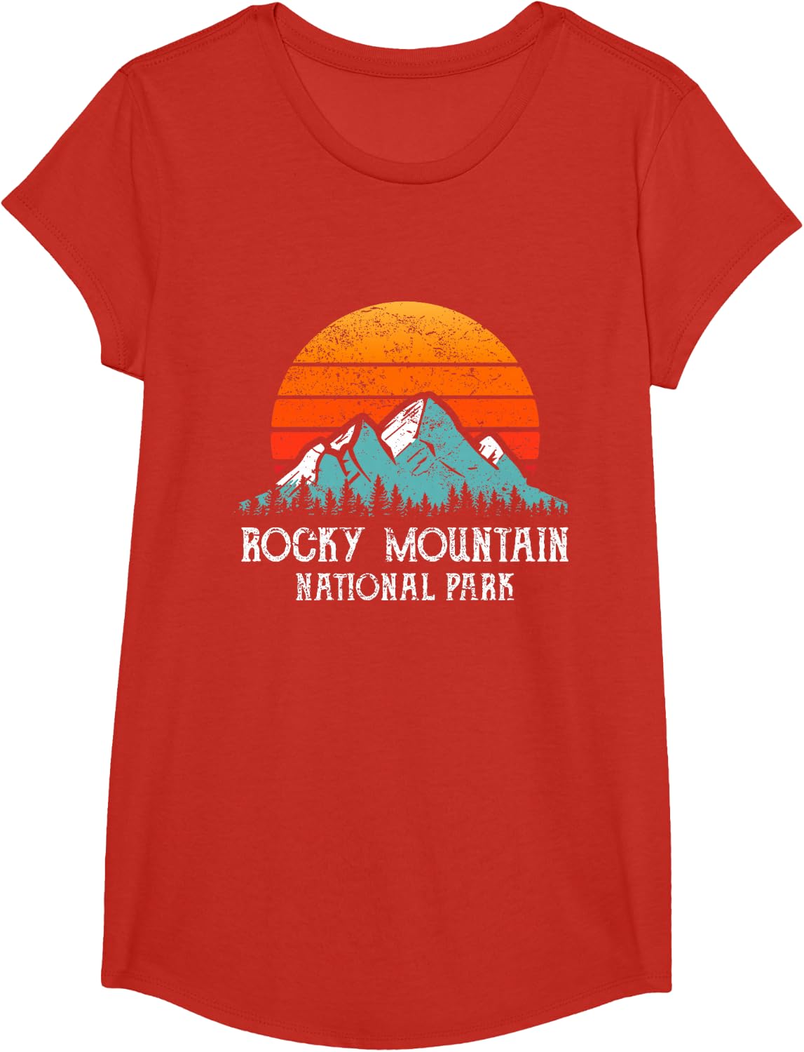 Retro Rocky Mountain National Park Distressed Rocky Mountain T-Shirt - Girls Red