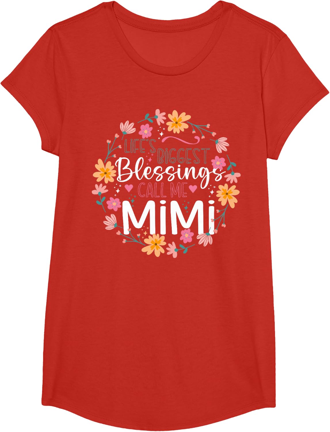 Life’s Biggest Blessings Call Me Mimi Floral Design T-Shirt - Girls Red
