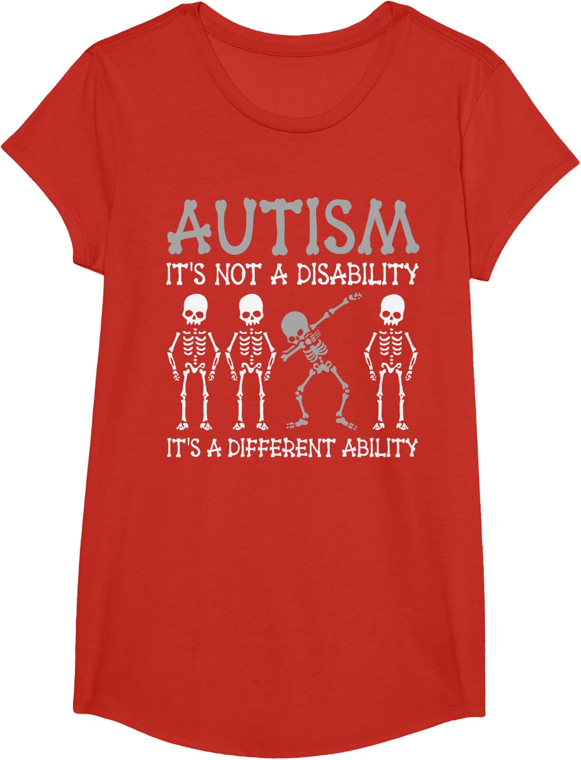 Autism It's Not A Disability It's Different Ability Skeleton T-Shirt - Girls Red