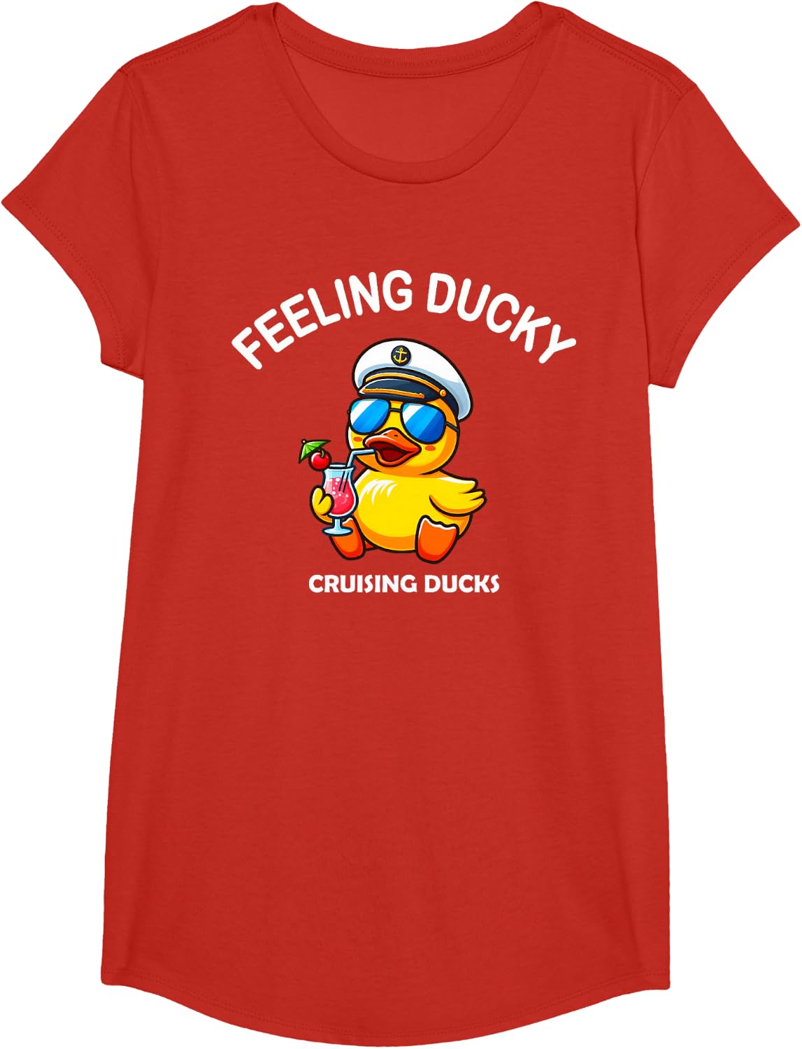Feeling Ducky Cruise Ship Cruising Ducks Rubber Duck Hunter T-Shirt - Girls Red