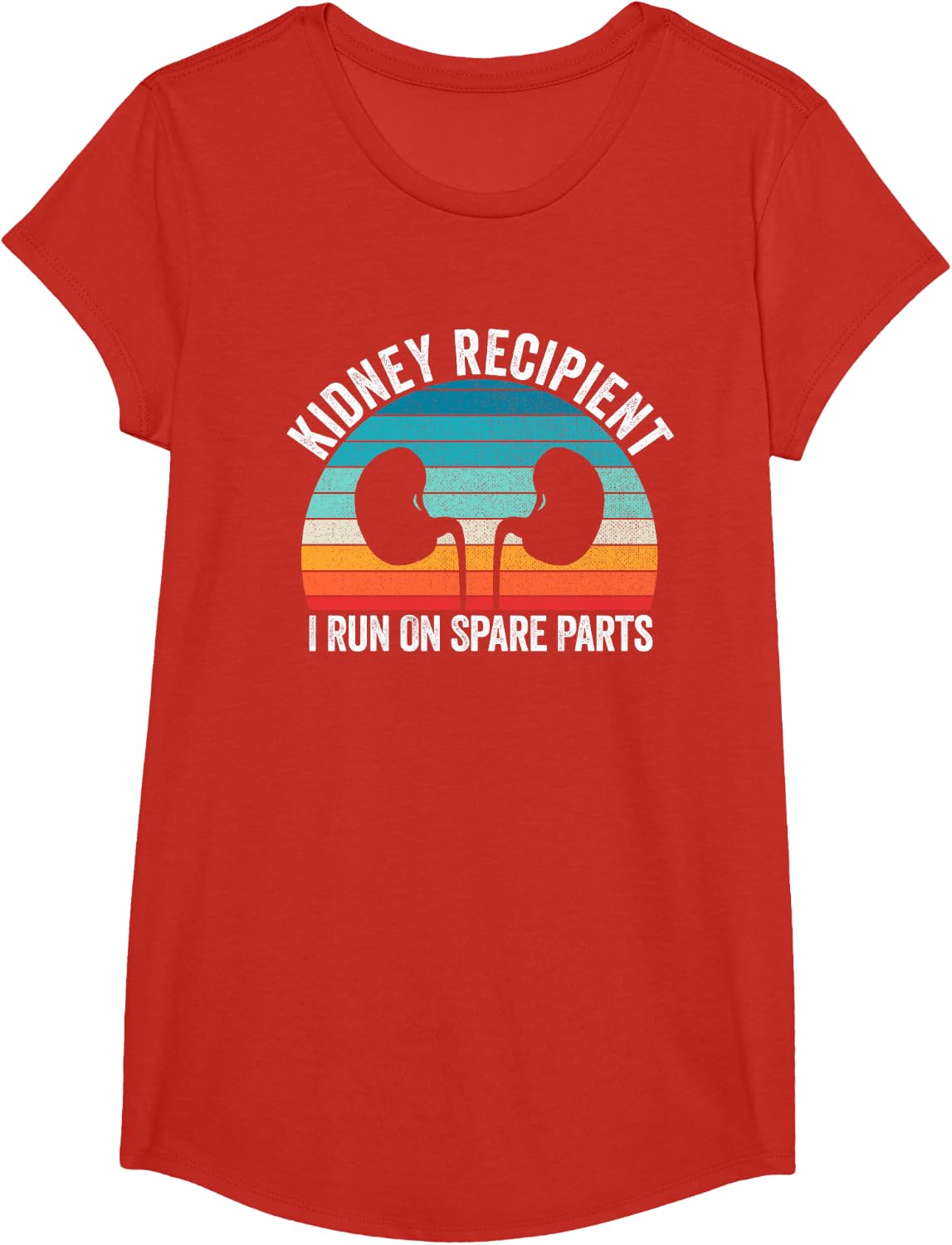 I Run On Spare Parts Kidney Recipient Transplant Awareness T-Shirt Tee for Donors and Patients - Girls Red