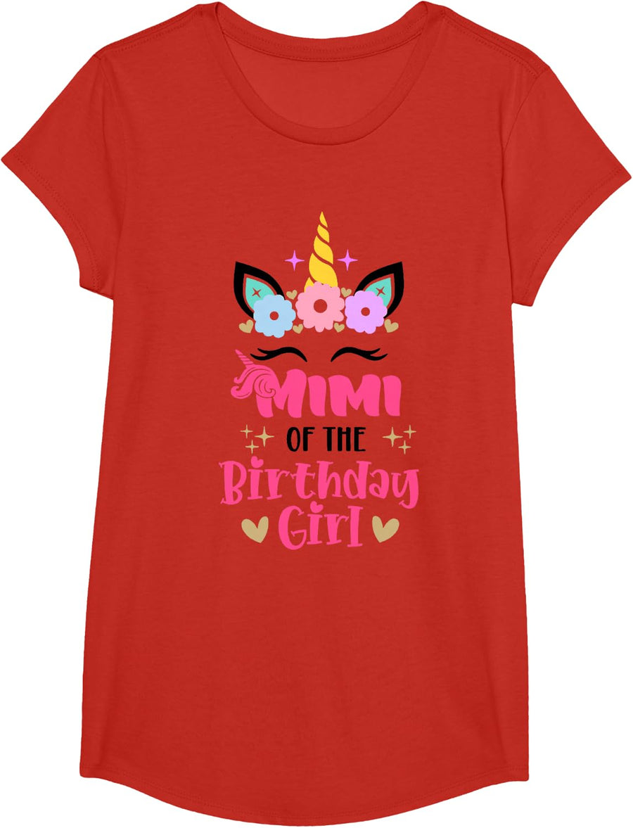 Mimi Of The Birthday Girl Unicorn Tee Matching Family Birthday T-Shirt - Girls Red