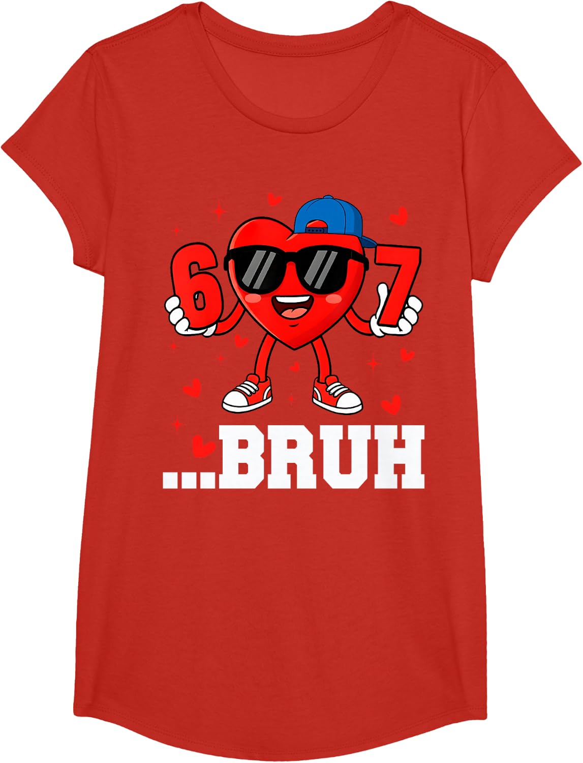 67 Bruh Heart Funny Six Seven Meme Valentine Boy Girl T-Shirt - Girls Red
