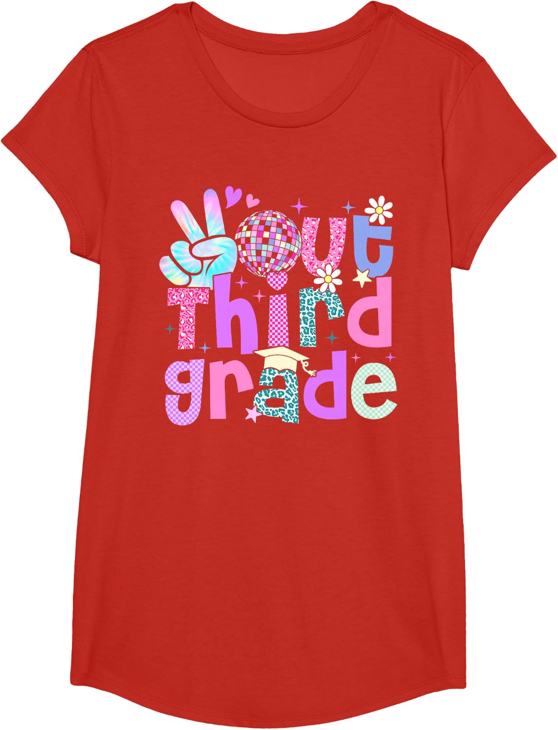 Peace Out Third Grade Last Day Of 3rd Grade Leopard T-Shirt - Girls Red