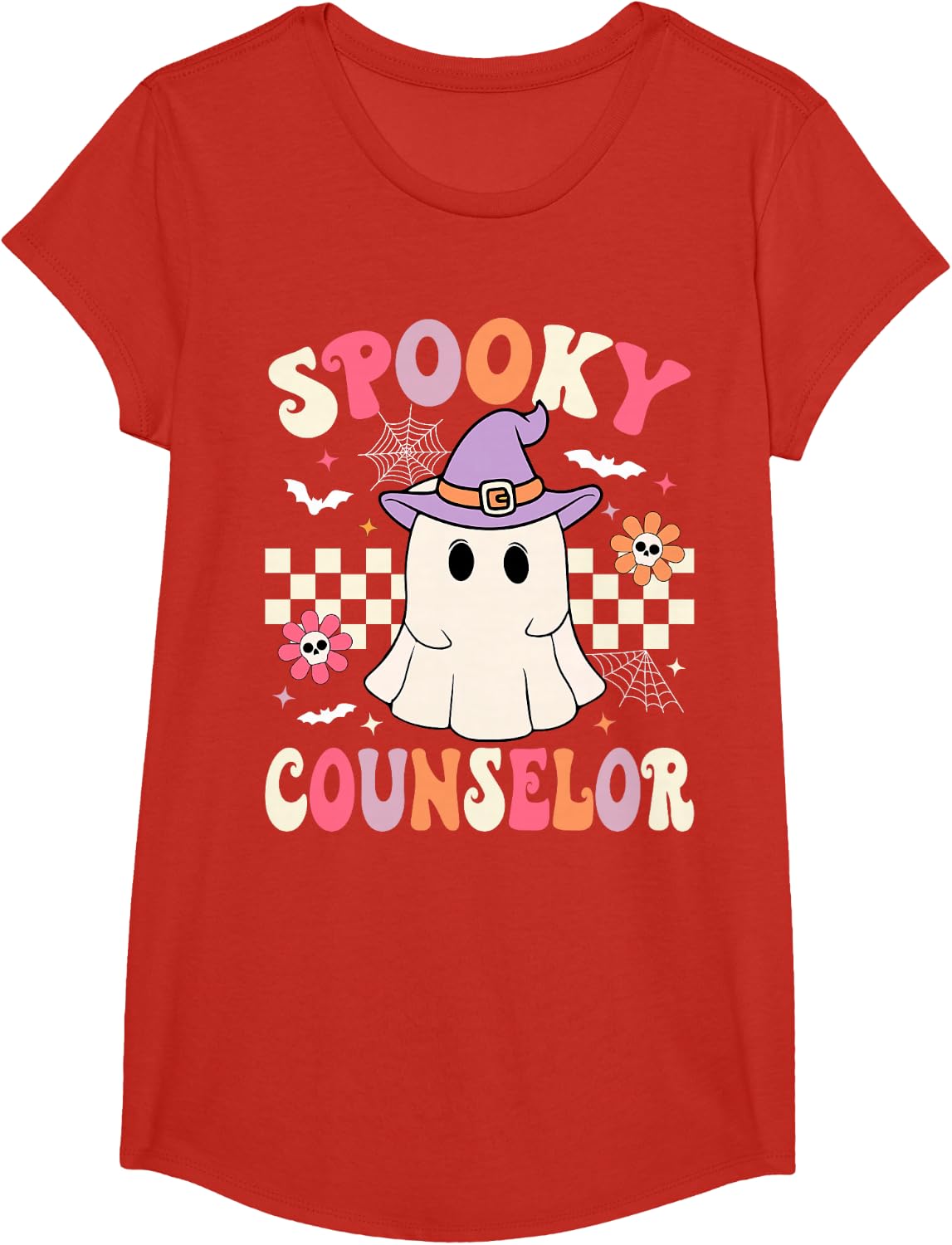 Spooky Counselor Halloween Ghost School Counselor Tees T-Shirts for Men Women - Girls Red