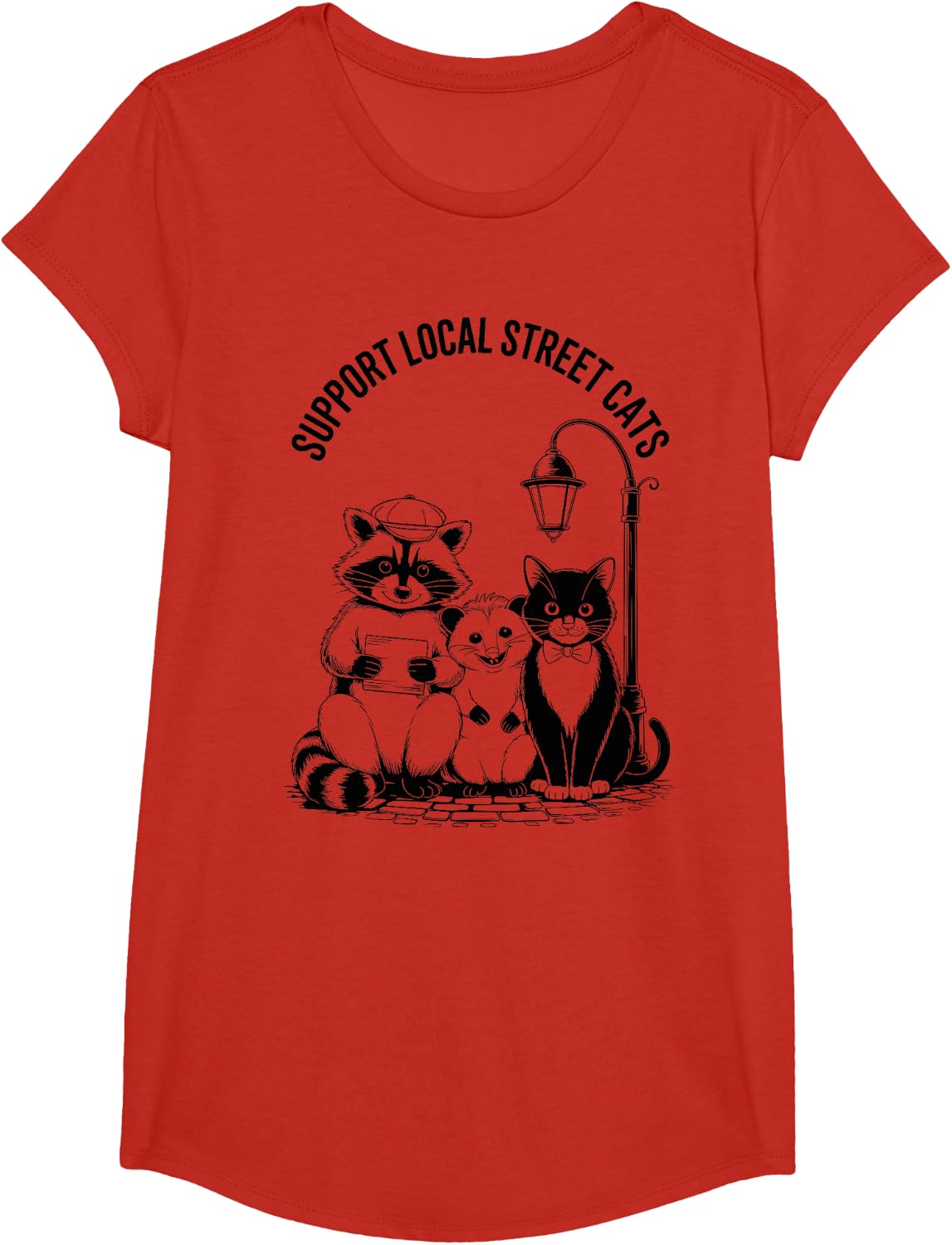 Support Local Street Cats, Opossum Racoon Cat, Team Trash T-Shirt - Girls Red