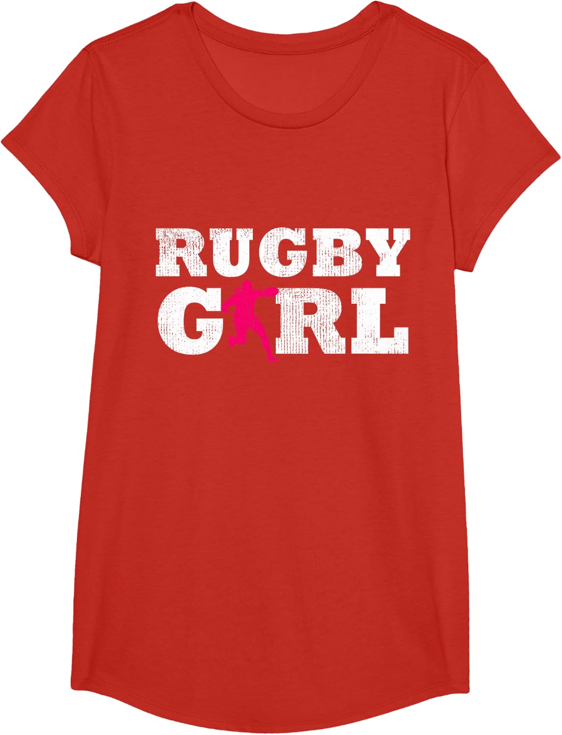 Rugby Girl Player Silhouette Sport Gift T-Shirt - Girls Red
