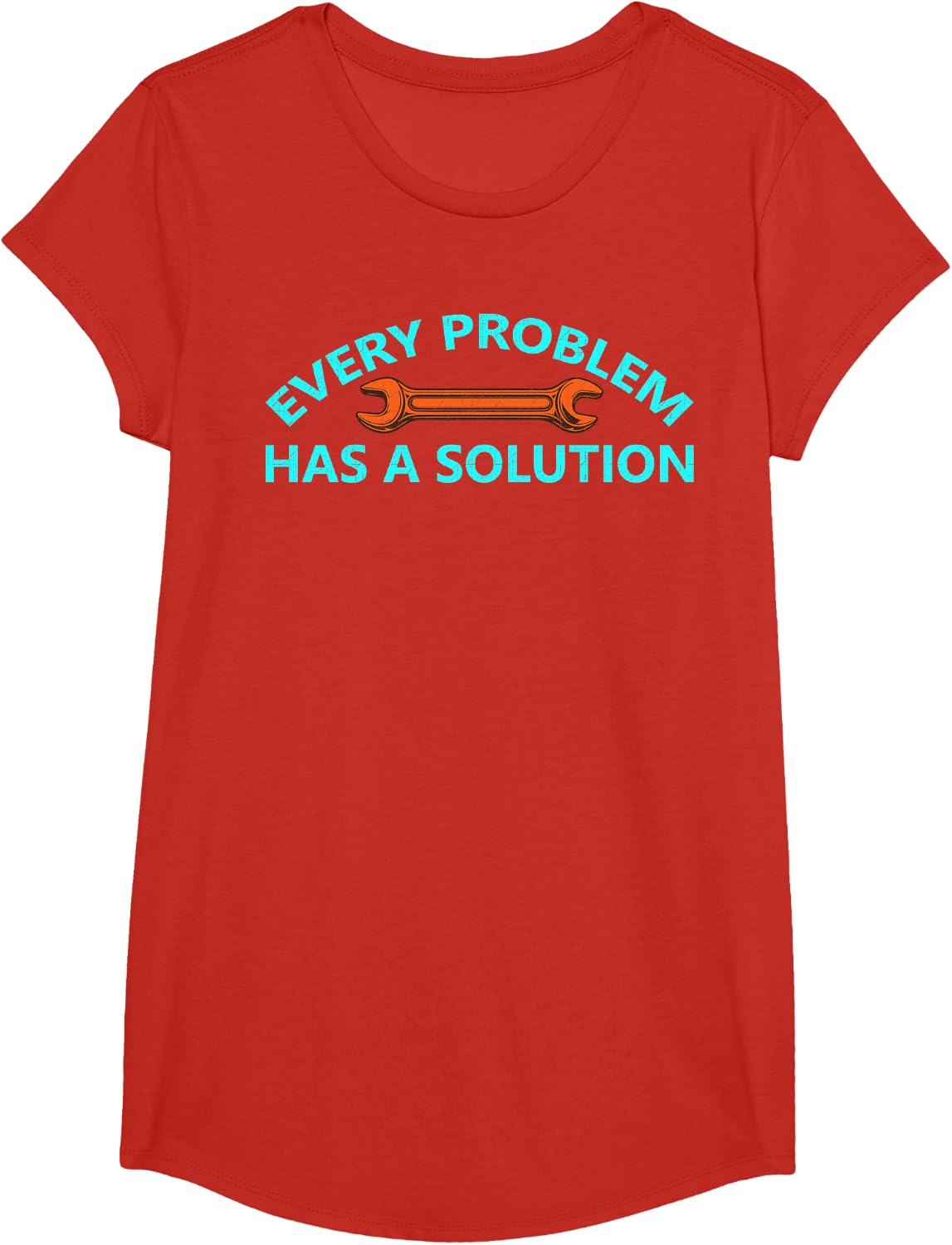 Every Problem Has A Solution Mechanic Wrench Graphic T-Shirt - Girls Red