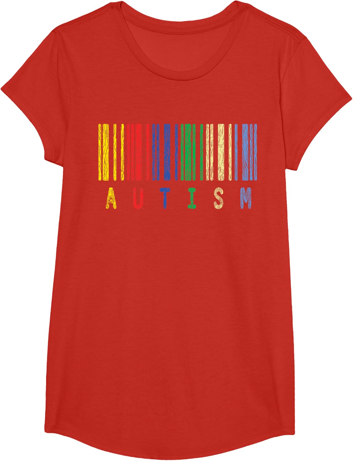 Autism Awareness Barcode - Colorful Support Autism Family T-Shirt - Girls Red