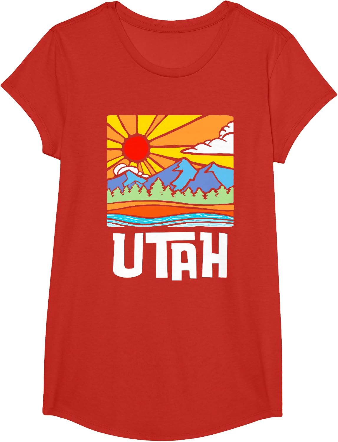 Utah Artistic Nature & Mountains Vintage Graphic T-Shirt - Girls Red