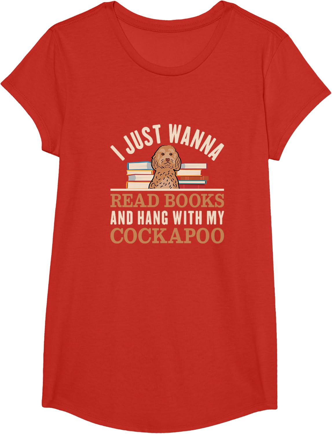 Cockapoo Dog Lover and Book Reader T-Shirt - Girls Red
